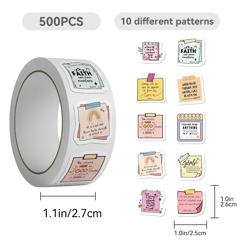 500 Pcs Bible Sticky Notes Roll, Self Adhesive Stickers, Sticker Rolls, Scrapbook Materials, Ideal for Diaries, Scrapbooks, Gift Wrapping, Perfect for Organizing Thoughts and Ideas