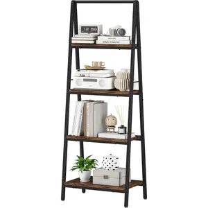 Homeiju Ladder Shelf, 4-Tier Leaning Ladder Bookshelf, Rustic and Wood Ladder Shelf Bookcase, Industrial Ladder Shelf Storage Rack for Home Office, Bedroom, Bathroom or Kitchen
