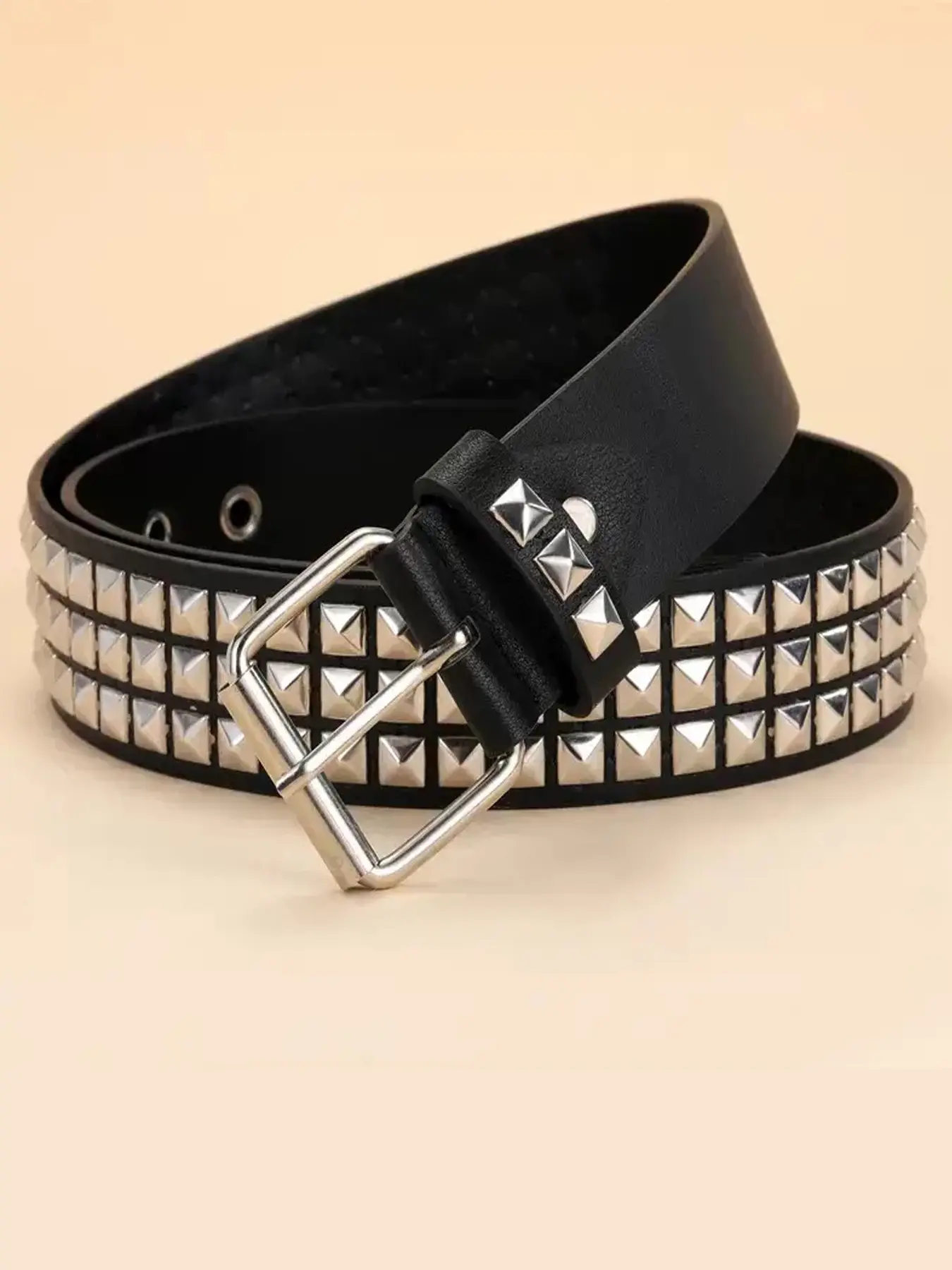 Unisex Pyramid Buckle Metal Waist Belt, Korean Style Punk Fashion, Alloy Pants Strap, Men & Women Universal Accessory, Casual Dress Belt, Design Belt, Street Style Belt