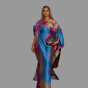 Boubou Dress Luxury African Dress with Elegant Floral Print Asymmetric Design for Special Occasions Handmade Pure Silk Rich Brocade Fine Cotton. Bubu . African dress Casual Womenswear Elegance