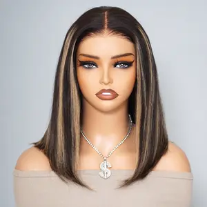 Mscoco Hair Straight Colored Glueless Bob Wig Highlight 1B 22,T4 27, T1B 2 30, 99J, Copper Brown Pre Plucked Short Wear And Go 6x5 Pre Cut HD Human Hair Wig