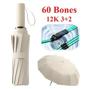 Windproof Automatic Umbrella, 12 Ribs/60 Bones Reinforcement, Waterproof & UV Protection, Foldable Design for Men & Women