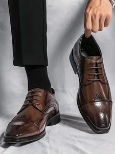 Men's Business Style Formal Dress Shoes, Lace Up Pointed Toe Shoes for Party, Office, Daily Clothing Decor, Perfect for Men for Outdoor Footwear