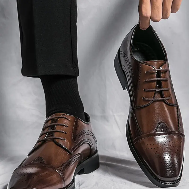 Men's Business Style Formal Dress Shoes, PU Leather Shoes, Lace Up Pointed Toe Shoes for Party, Office, Daily Clothing Decor, Perfect for Men for Outdoor Footwear