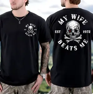 My Wife Beats Me Custom Year Shirt – Funny Skull Vintage Husband Tee, Gift for Men, Dad, Sarcastic Wife Joke Anniversary Shirt, Casual Summer Tee