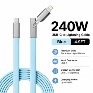 2-in-1 USB C to USB C & Lightning Cable, 240W PD Fast Charging, 480Mbps Data Transfer, Liquid Silicone Charging Cord Compatible with iPhone 17/16/15/14, iPad, Samsung & More