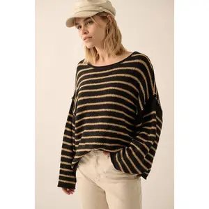 Striped Textured Knit Oversized Sweater