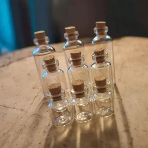 Mini Glass Cork Screw Bottles 9 Pc Set - Clear Glass with Cork Stopper for Storage and Organization