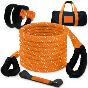 Kinetic Recovery Rope (1in x 30ft‎Yellow) 36500lbs Snatch Strap,Heavy Duty Stretch Nylon Towing Ropes with 2pcs Soft Shackles for Offroad Vehicle,Jeep,SUV,ATV,UTV,Tractor Elastic Ropes Kit Synthetic