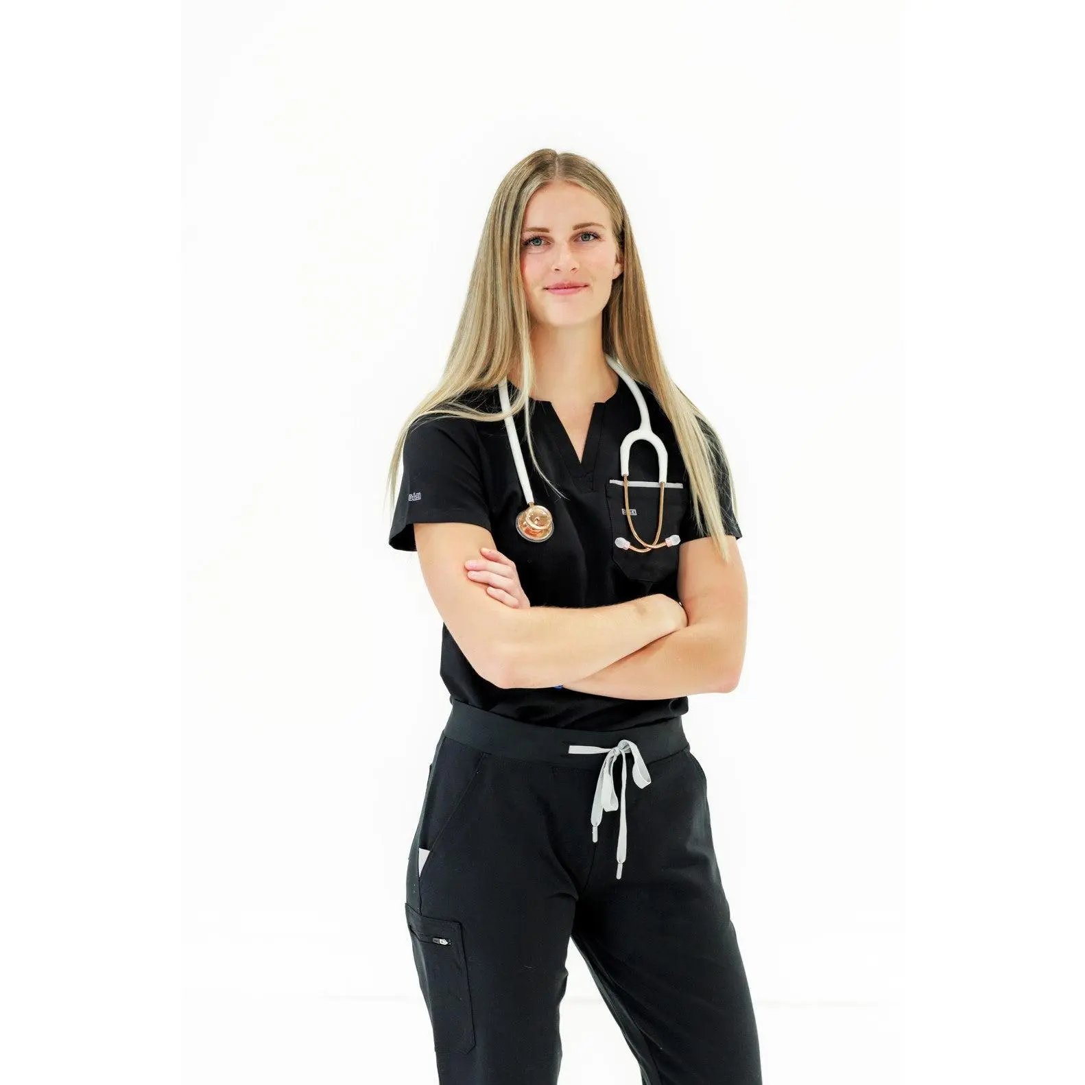 Women Crew Neck Scrub Top (Black) Clothes Fabric Women Crew Neck Scrub Top (Black) Clothes Fabric