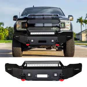 TIOYAR Steel Front Bumper Black Texture for 2018-2020 Ford F-150 (Excluding Raptor and Ecoboost) with Winch Plate LED Lights 2 x D-Rings Off-Road Performance