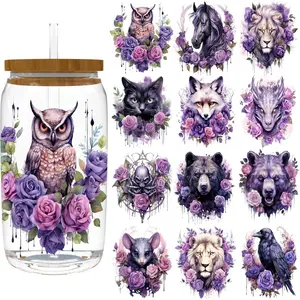 12pcs 16oz UV DTF Cup Wrap - Removable - DIY UV DTF Transfer Papers for Mug Cups,Notebook - Easy-Peel UV DTF Transfers for Smooth Surfaces (Gothic-Purple-Rose)
