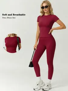 2-Piece Set Women's Solid Color Loungewear Set Athleisure Wear Set Crew Neck Short Sleeve Long Pants Breathable Soft Nylon Fabric Sports Suit Yoga Wear High Stretch Butt Lifting Slim Fit Casual Pajama Set For Home Daily Outings Stretch Fabric Activewear