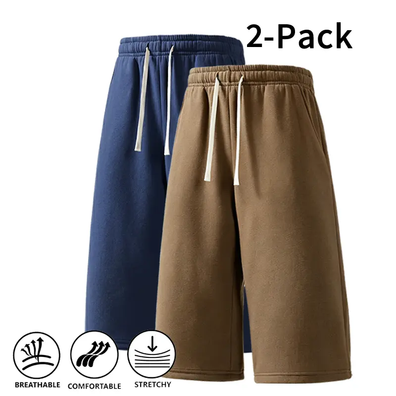 2-Pack Men's Solid Cropped Sweat Shorts Elastic Drawstring Waist Breathable Soft Stretch Casual Sport Seven Eighth Pants Summer vibe