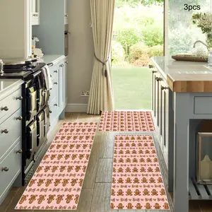 Christmas Gingerbread Man Kitchen Rug Set of 3, Non-Slip Comfortable Mats, Farmhouse Chef Rugs for Kitchen Sink Laundry Room