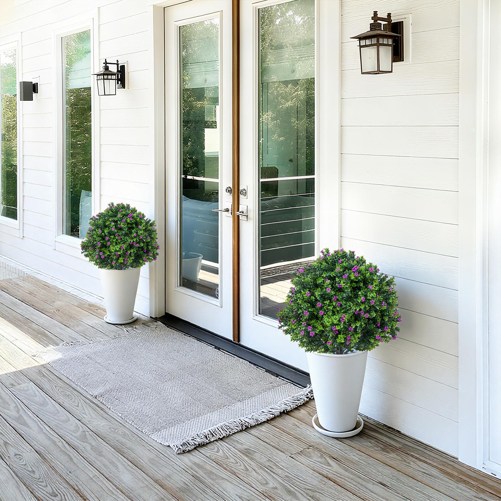 2 Pieces Artificial Flowering Plants in Floors with Iron Picket and Plastic Stem, 60 x 40 cm PE Leaves and Violet Flowers for Outdoor/Indoor Garden,Terrace Supplies,Wedding Party Decoration