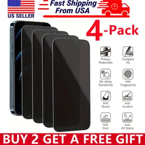 4 Pcs Privacy Screen Protector for iPhone 17 Pro Max Plus 16 15 14 13 12 11 XR XS MAX 8 7 6, 9H Anti Spy Private Tempered Glass Film, Anti-Scratch
