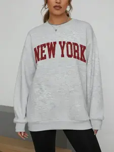 New York Vintage Loose Sweatshirt, Distressed Letter Print, Unisex Light Casual Pullover, Soft Comfortable Daily Wear