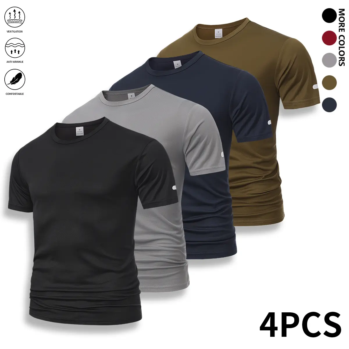 Men’s casual sports T-shirt, casual crew-neck athletic shirt, short-sleeve solid-color sportswear made from polyester knit fabric—breathable and quick-drying, suitable for everyday workouts, running, cycling, fishing, basketball,  Activewear Fitness