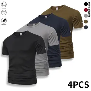 Men’s casual sports T-shirt, casual crew-neck athletic shirt, short-sleeve solid-color sportswear made from polyester knit fabric—breathable and quick-drying, suitable for everyday workouts, running, cycling, fishing, basketball, and home activities.,summ