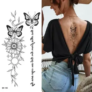 Waterproof Temporary Tattoo Sticker, Line Butterfly Sunflower Flower Leaf Totem, Body Art for Women Men, Peel off Tattoo