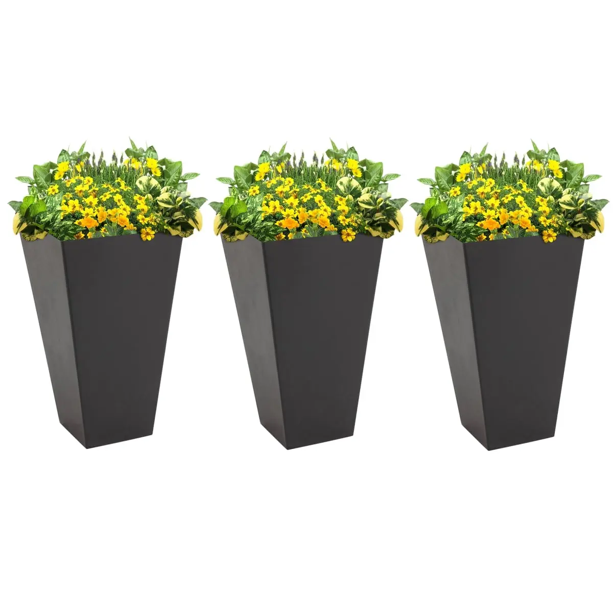 212 Main 845-718BN 28 in. Outsunny Tall Plastic Flower Pot, Large Outdoor & Indoor Plastic Garden Planters, for Entryway, Patio & Yard, Brown - Set of 3