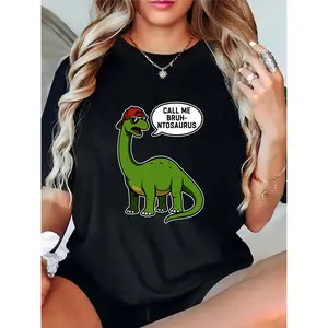 Women's Funny Dinosaur T-Shirt Call Me Bruhntosaurus Graphic Tee Casual Daily Summer Wear for Women Teens 100% Cotton T-shirt