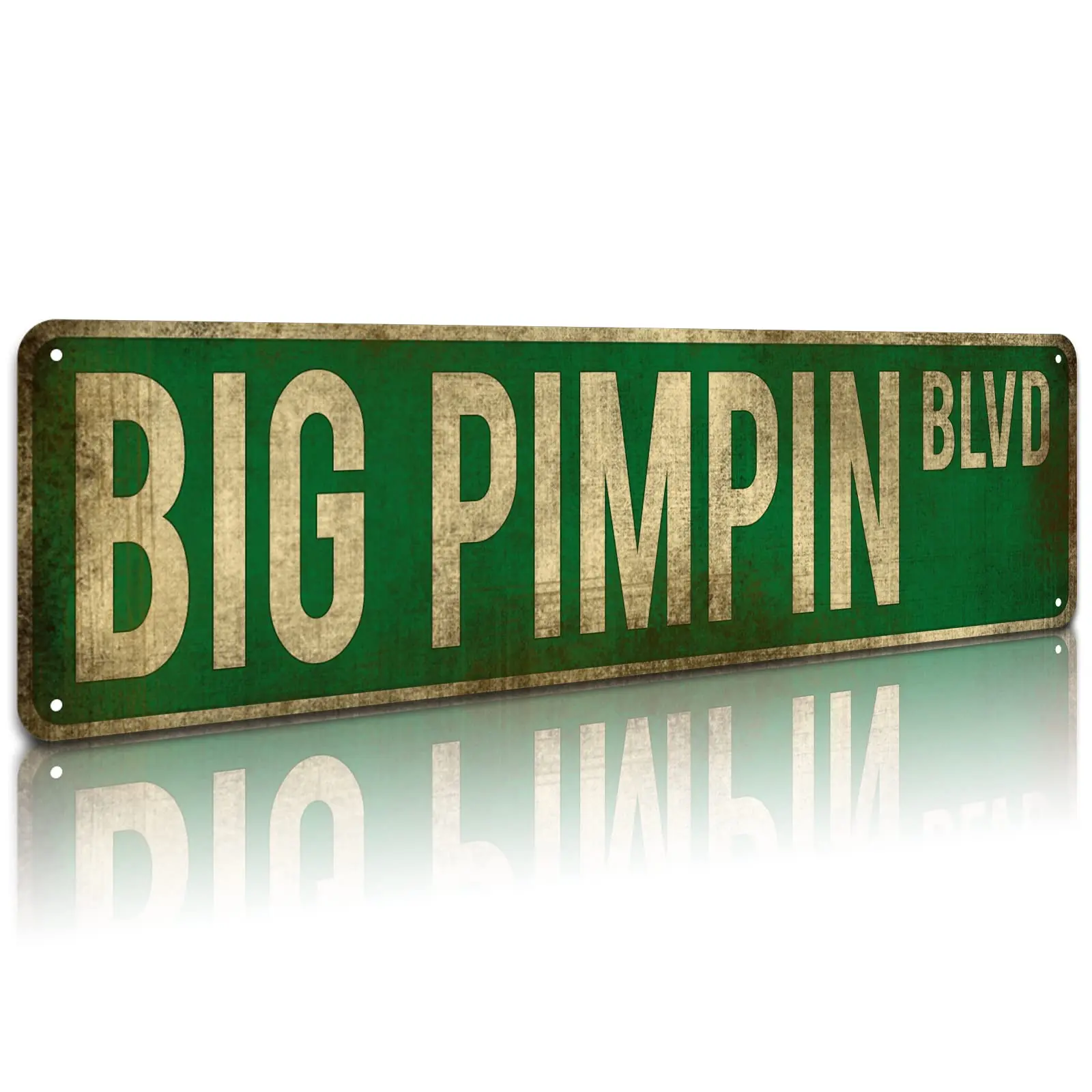 Funny Man Cave Decor Metal Street Sign Big Pimpin Blvd Vintage Green Road Sign Wall Art Cool Dorm Room Decoration Swag Gift For Him