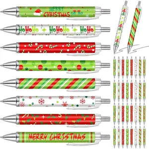 40 count Christmas Pens Bulk Retractable Cute Red and Green Santa Claus Snowman Cartoon Black Ink Pen Gel Ink 1 mm Ballpoint for Adult Coworkers Stationary Office Xmas Party Gifts (Novel)