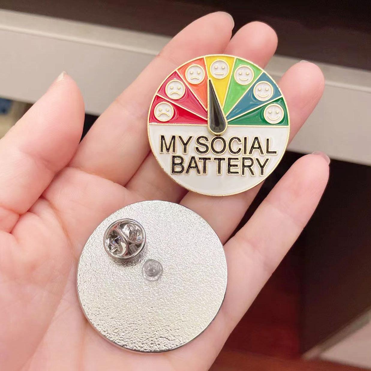 2 Pack Social Battery Slider Pin - Interactive Mood Pin for Introverts, Funny Social Battery Creative Badge for Jackets & Backpacks - Novelty Accessories & Cute Gifts for Friends, Her