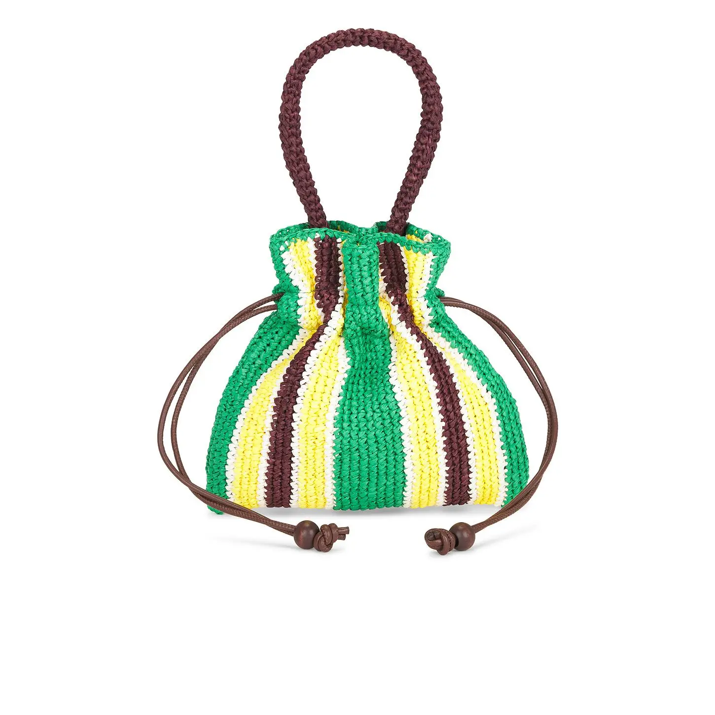 Loeffler Randall Kylie Drawstring Pouch in Green & Yellow Stripe