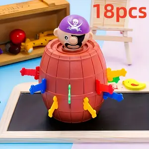 18-Piece Pirate Bucket Game Set with 1 Pirate Barrel, 1 Pirate Figure & 16 Swords, Perfect Christmas Gift for Kids Party Activities, Party Favors