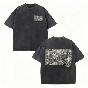 Burlebo Camo Deer Duck Hunting Print Vintage Washed Unisex Short Sleeve T Shirt American Southern Outdoor Style Oversized Cotton Crew Neck Top Daily Casual Streetwear Hunting Themed Soft Breathable Trendy Versatile Fashion Apparel