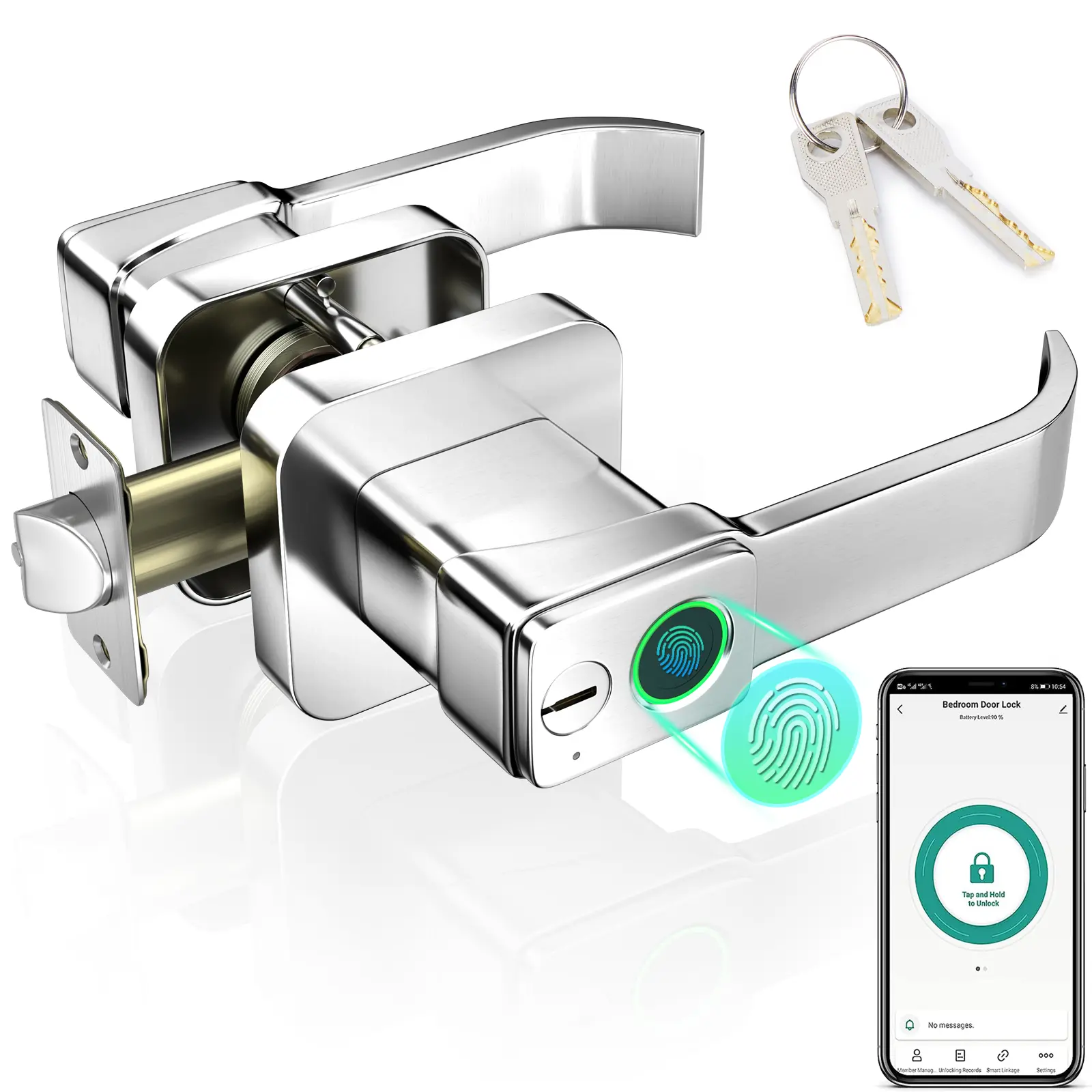 FITNATE Fingerprint Door Lock, Keyless Entry Door Lock with Handle, Smart Biometric Door Knob for Home Bedroom Office Hotel Apartment