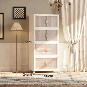 5 Tier Movable Storage Bins Collapsible Stackable Plastic Containers Space Efficient Organizer for Laundry Room Bedroom 95cm Height 50cm Width 24cm Depth