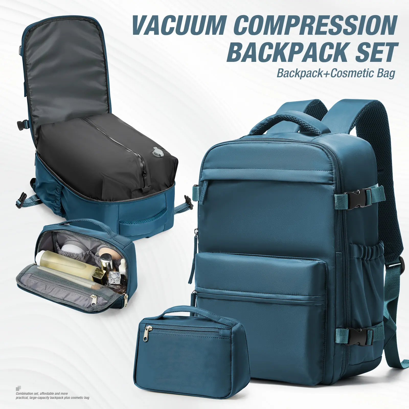 HYC00 Vacuum Compression Travel Backpack with Pump - Airline Approved Airport Carry-On, Unisex Multi-Function Durable Outdoor Hiking Rucksack with Built-In Organizer, Travel Essentials Bagpack, Green, Black