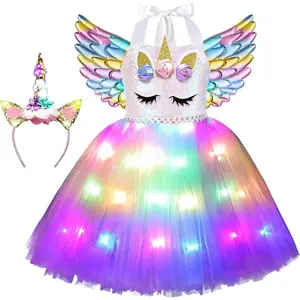 NewUnicorn Costumes  Girls LED Light Up Unicorn Princess Tutu Dress  Halloween Birthday Party Gifts for