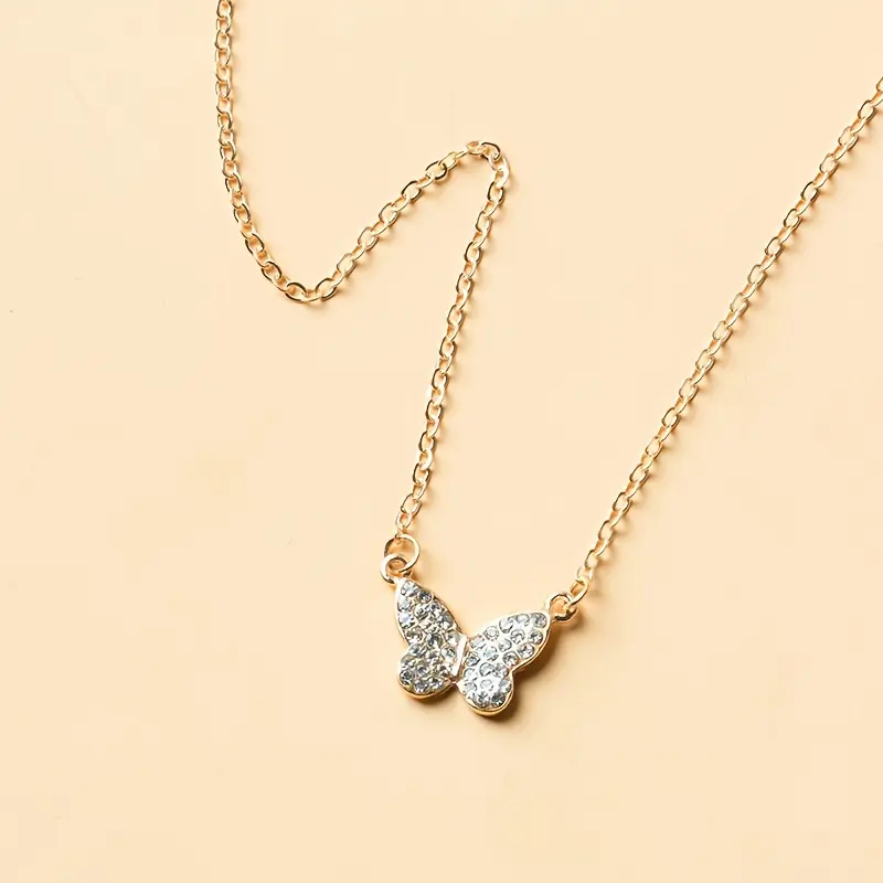 1pc Simple Classic Versatile Rhinestone Butterfly Necklace, Bling Pendant, Elegant Rhinestone Necklace, Exquisite Jewelry Gift, Fashionable Jewelry Accessories