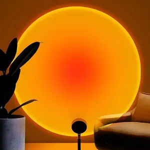 Sunset Lamp Projection Rotation Rainbow Lamp LED Romantic Visual Light with USB Modern Floor Stand Night Light Living Room Bedroom Decor (Sunset Red)