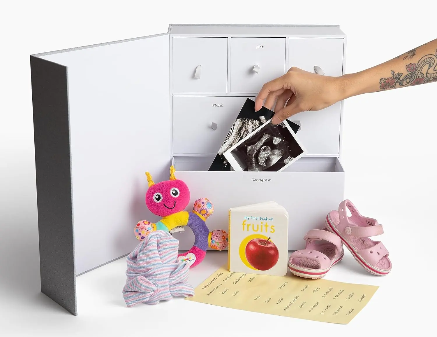 Memory Keepsake Box with Drawers and Labels - Baby Milestone - Weddings
