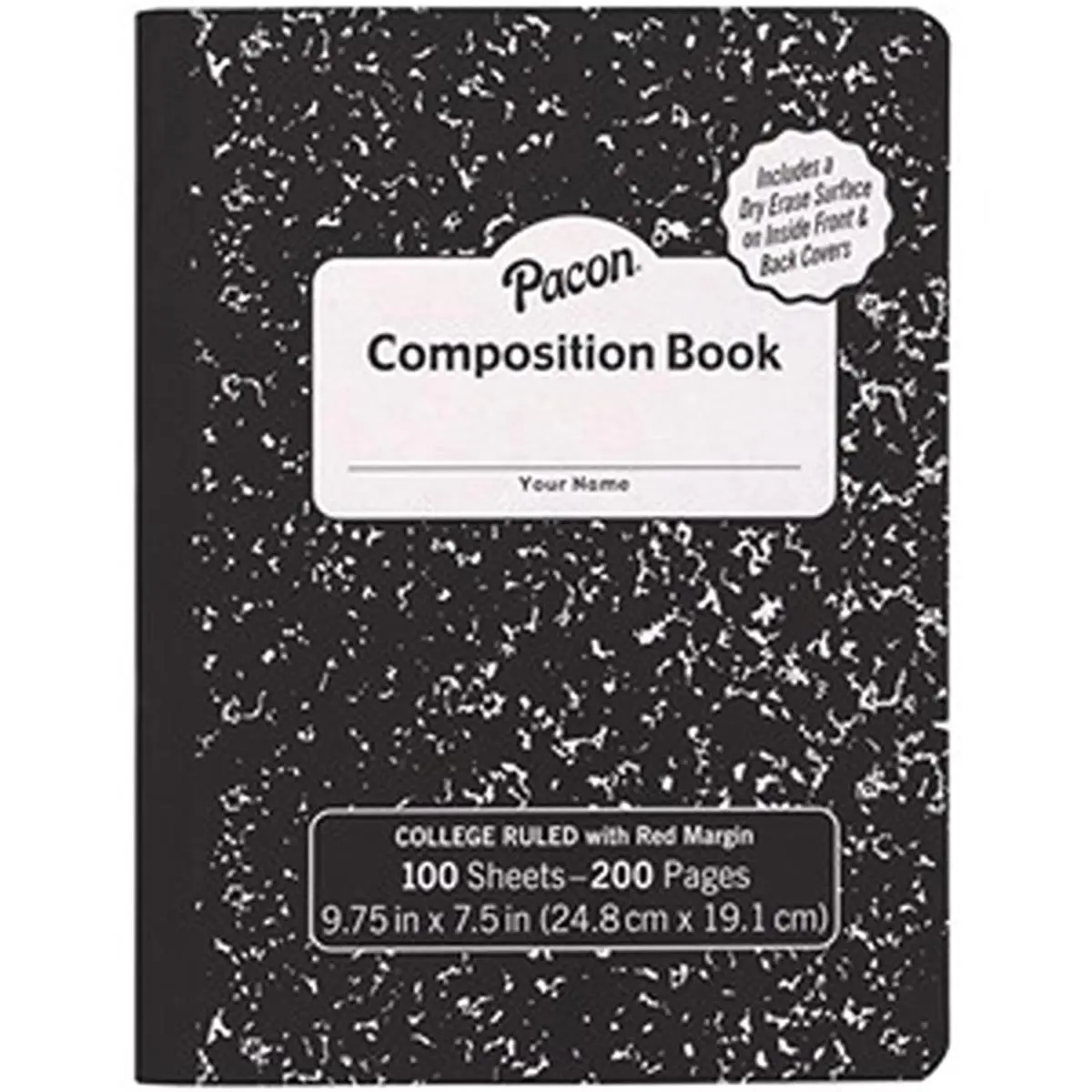 Pacon PACPMMK37101DE Marble Dry-Erase Hardcover Composition Book, 9.75 inches x 7.5 inches Wide Ruling Wide Format Notebook, Write/Erase Surface for Office Stationery Use