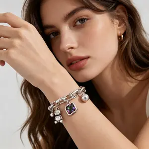 New Arrival Bear Charm Bracelet, Shiny Crystal Cute Animal Design Wristband, Delicate Sweet Fashion Jewelry Accessories, Elegant Adjustable Stylish Wrist Ornament for Daily Wear, Party Dating & Perfect Women Holiday Gifts
