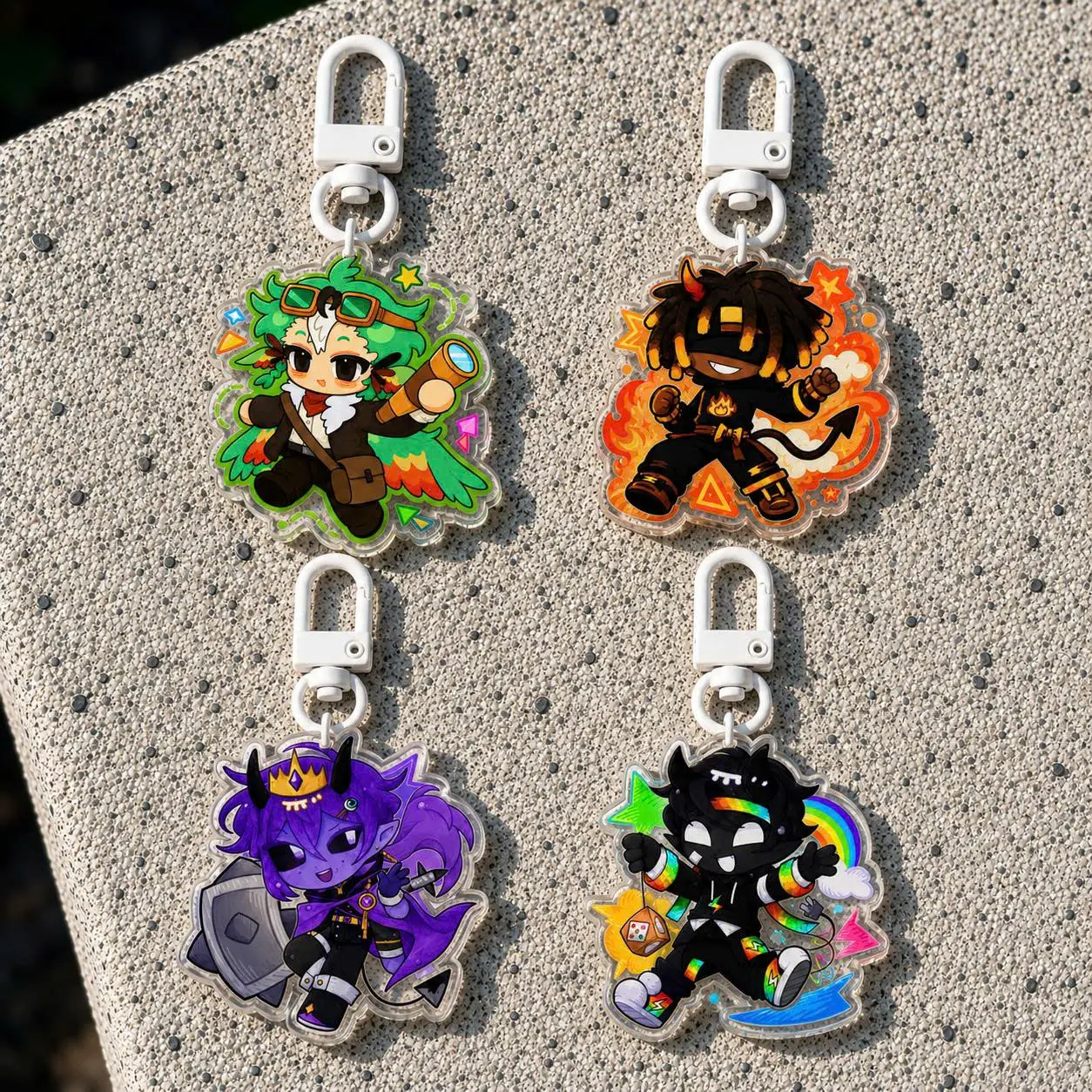 Unstable Universe Quartet Acrylic Keychain, ParrotX2 FlameFrags Wemmbu SpokeIsHere Inspired Fan Gift