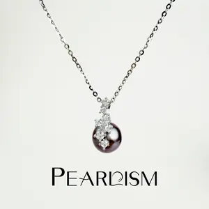 【Adee】PEARLISM Dainty Everyday Edison Pearl Pendant | 8.5-9.5mm Purple Silver CZ Cluster Hypoallergenic-AFEP035