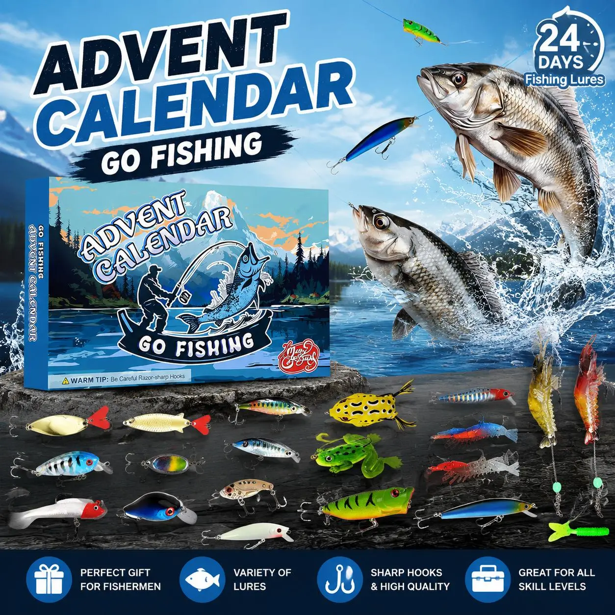 2026 Fishing Lure Advent Calendar - 24-Day Christmas Countdown Fish Tackle Set with High-Quality Lures, Diverse Lure Selection, Lifelike Designs, Exceptional Performance & Accessories, Ideal Xmas Gift for Adult Men, Boyfriend, Brother, Fishing Lures Kit,