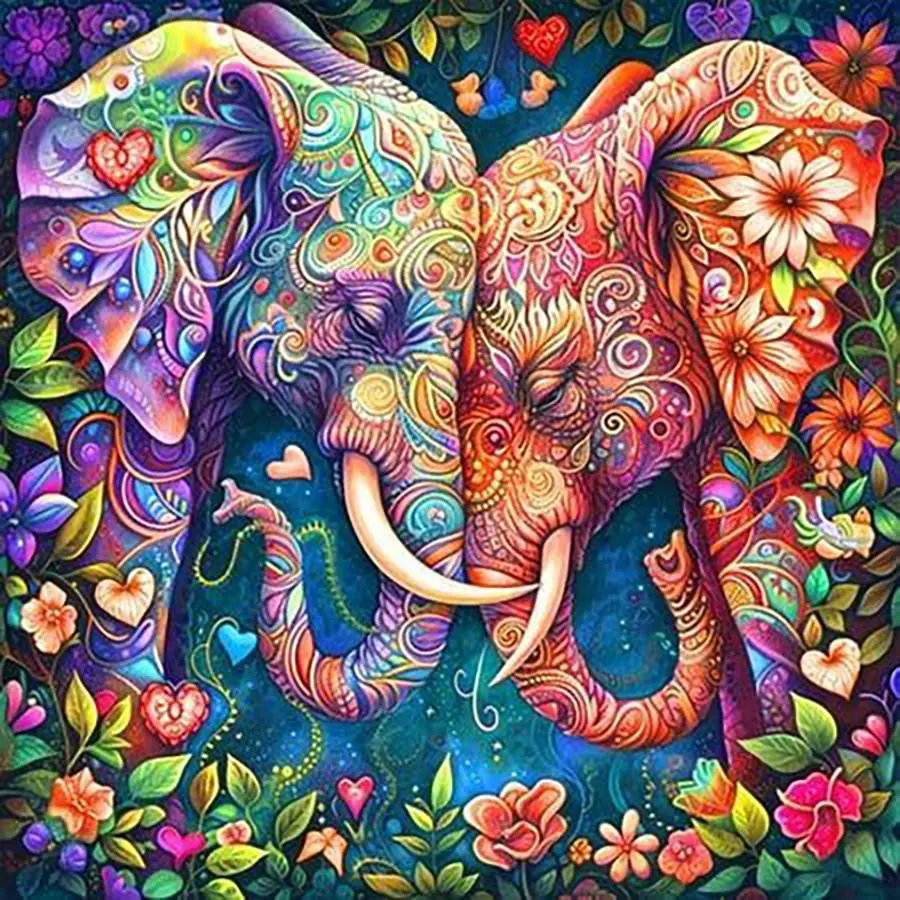 Elephant Pattern DIY Diamond Pattern Design Arts Craft Colorful Painting Kit without Frame, DIY 5D Diamond Arts Colorful Painting Kit, Wall Art Decor for Home Living Room Bedroom