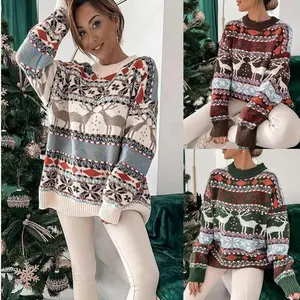 Christmas shirt women 2025 Christmas sweater round neck loose five-color Christmas sweater long sleeve women's sweater 2025 Christmas gift knitted top