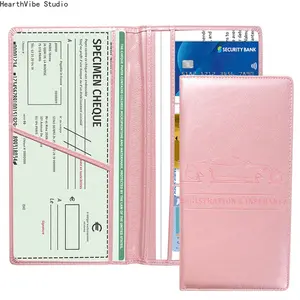 Trendy PU Leather Car Registration & Insurance Holder, Premium Glove Box Document Organizer for ID, Driver’s License & Cards, Universal Auto Storage Wallet, Stylish Pink Car Accessory for Women & Men