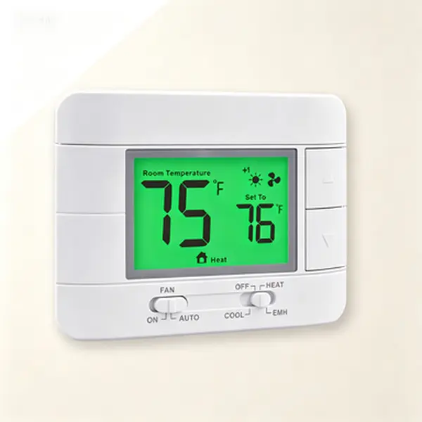 Non-Programmable Heat Pump Thermostat 2 Heat 1 Cool, HVAC Room Thermostat with Temperature and Humidity Monitor, Large Green LCD Display for House, Wall-Mounted Digital Thermostat, Comfort Control