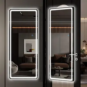 Led door mirror full length 441 x 158 lighted over the door hanging full body wall mounted light up long dressing round black